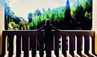 Woman contemplating dreams during divorce at the Getty Villa, Los Angeles